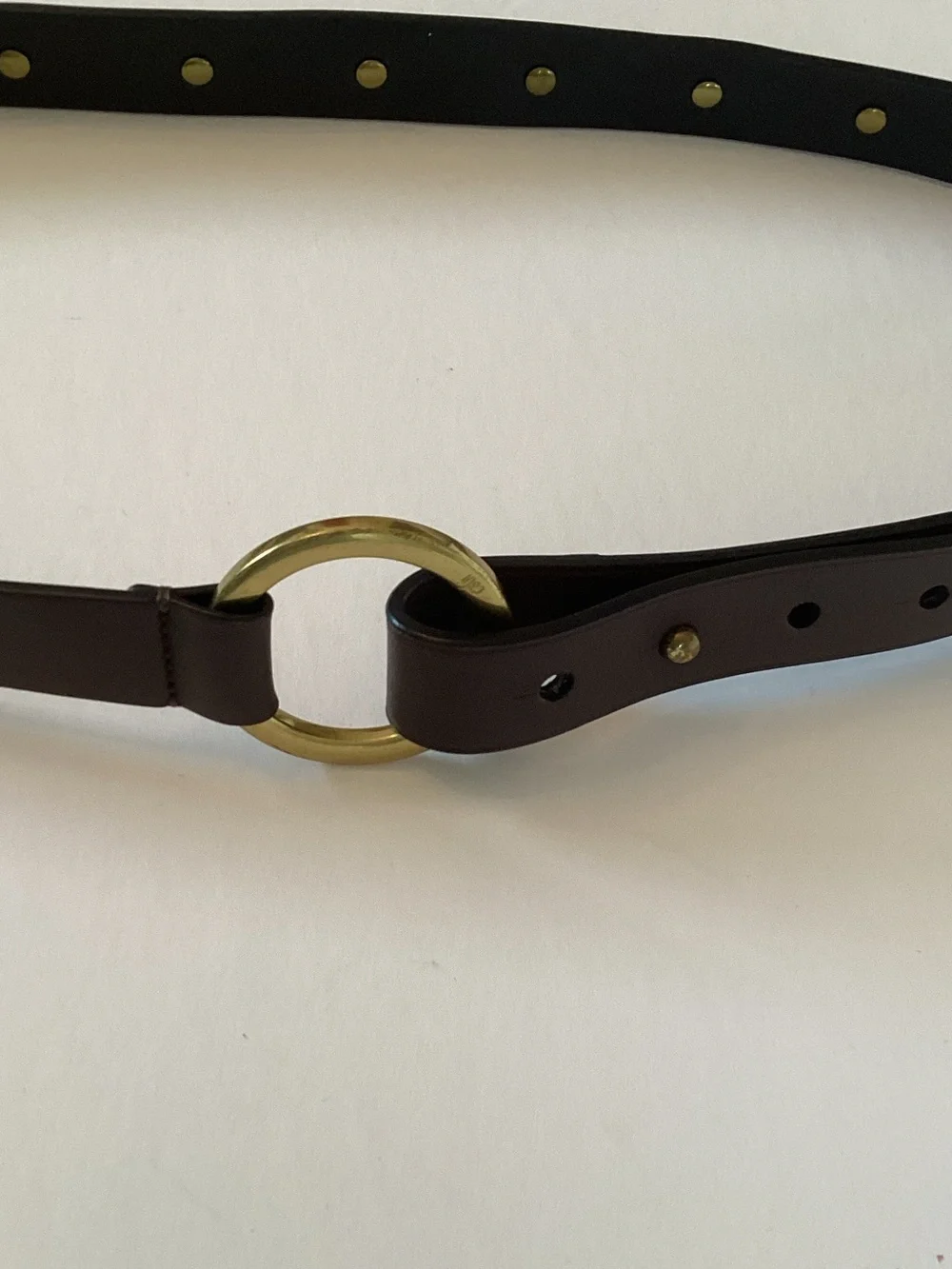CAbi Brown Leather Belt with Gold Ring Buckle NWOT